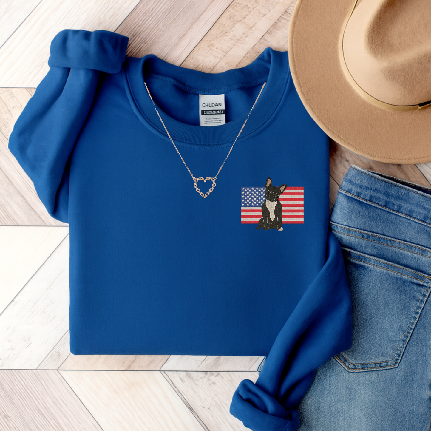 Embroidered Flag Black Frenchie Sweatshirt