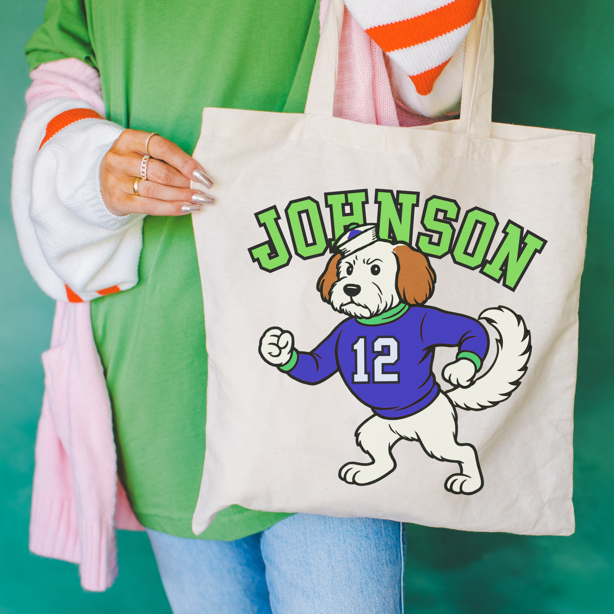 Custom College Mascot Mutt Tote Bag Natural 15" x 16"