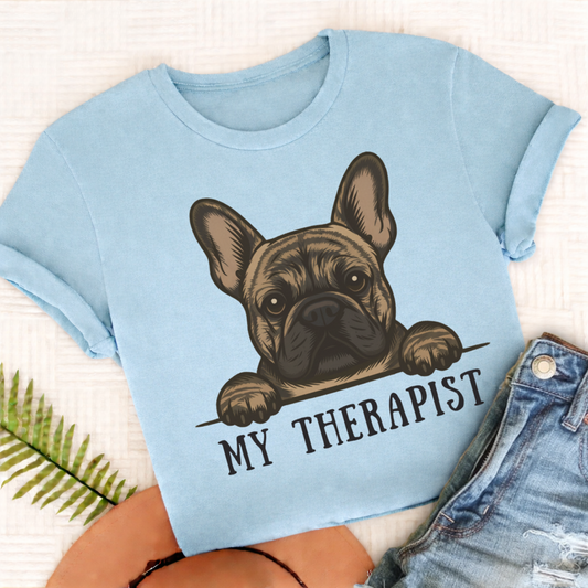 Custom French Bulldog Therapist Unisex Tshirt Chambray