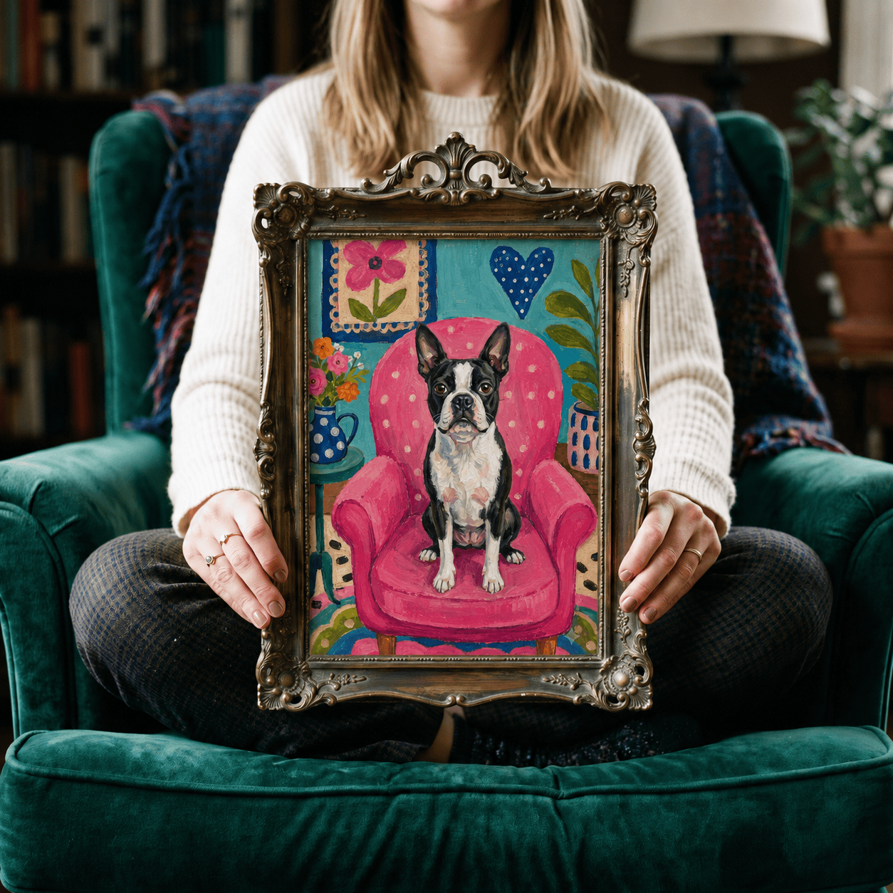 Digital Download Custom Dog Portrait Pink Chair Digital illustration