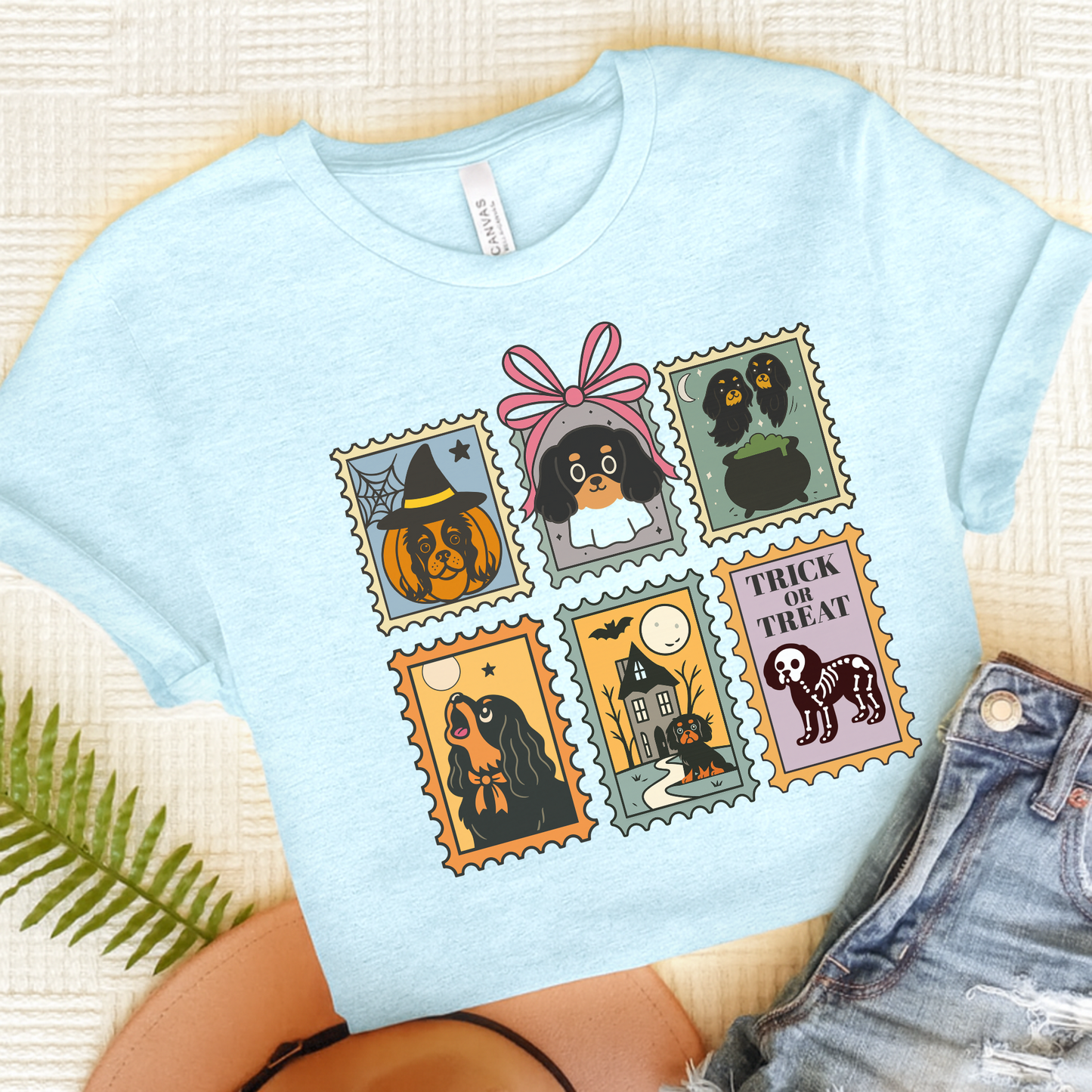Black Tan Cavalier Spooky Stamps TShirt