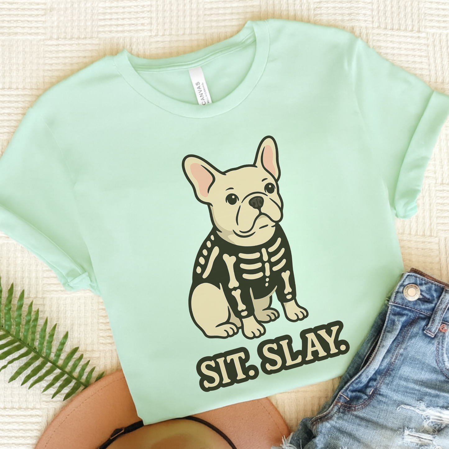 White French Bulldog Stay. Slay. Halloween TShirt