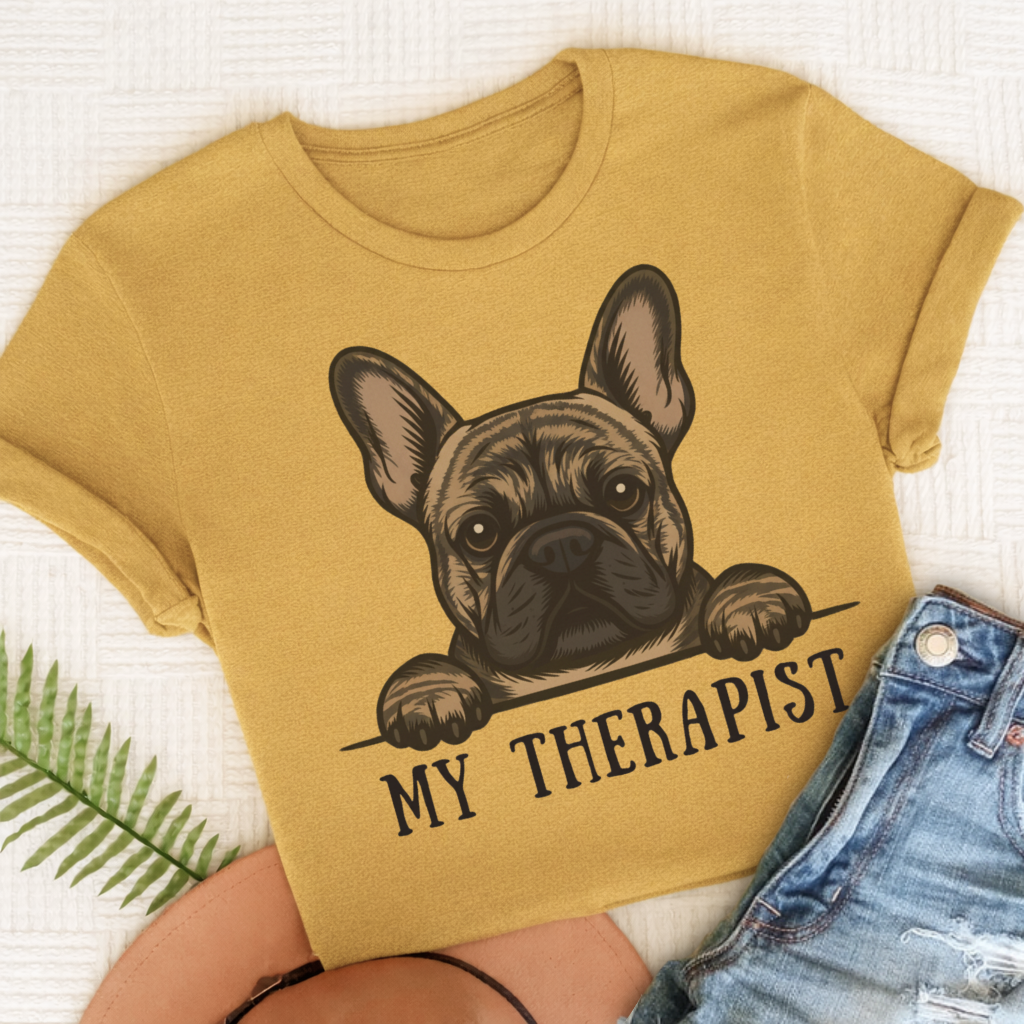 Custom French Bulldog Therapist Unisex Tshirt Mustard