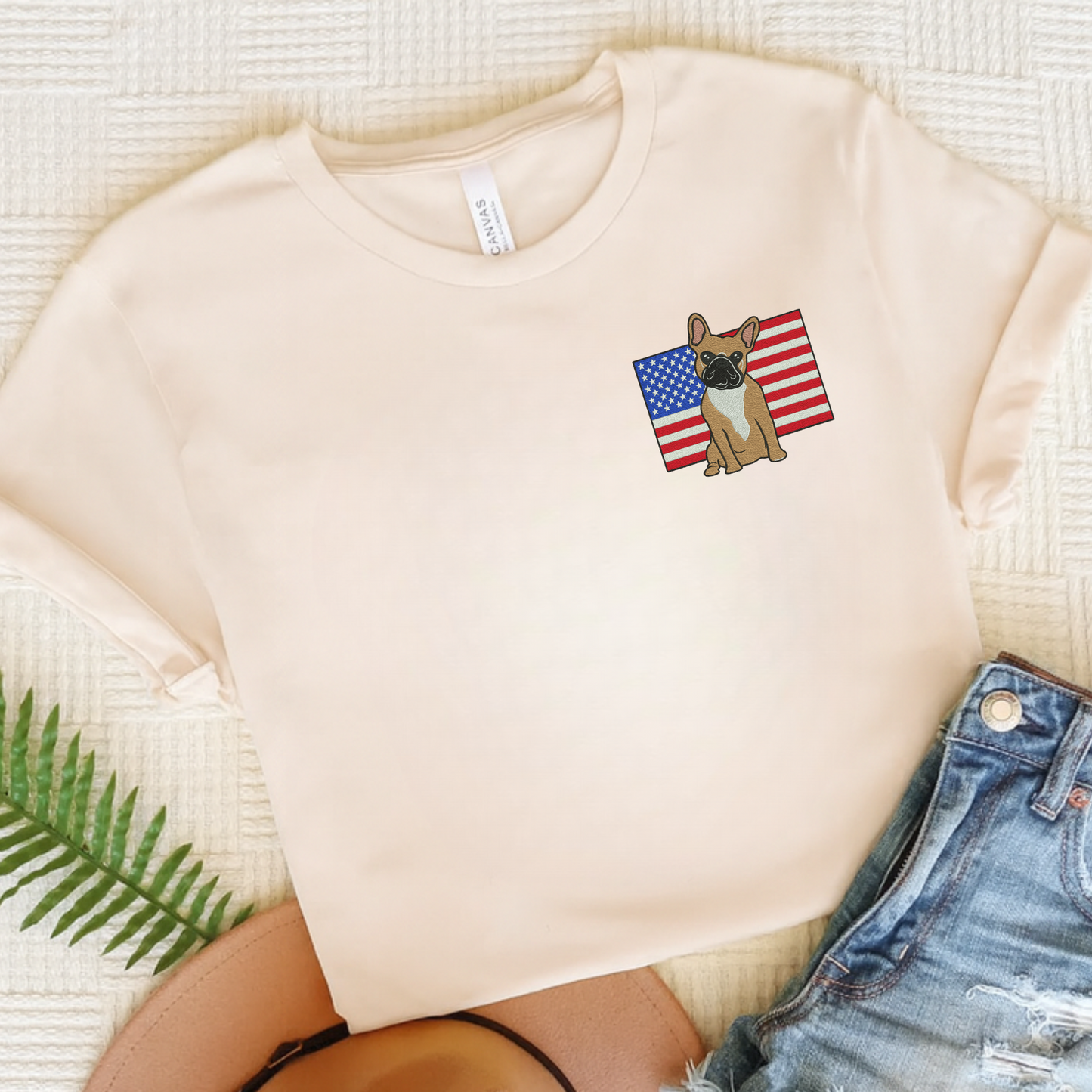 Embroidered Flag Fawn Frenchie TShirt