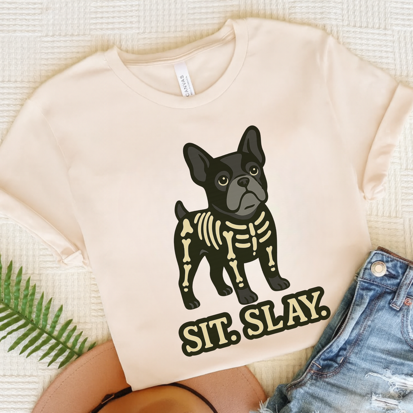Black French Bulldog Stay. Slay. Halloween TShirt