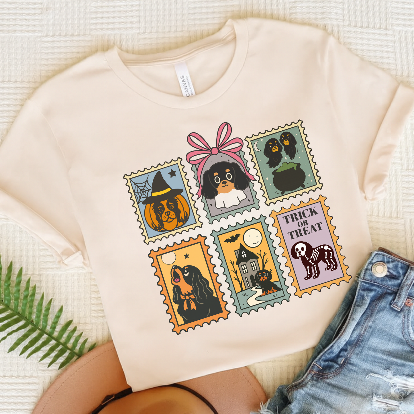 Black Tan Cavalier Spooky Stamps TShirt