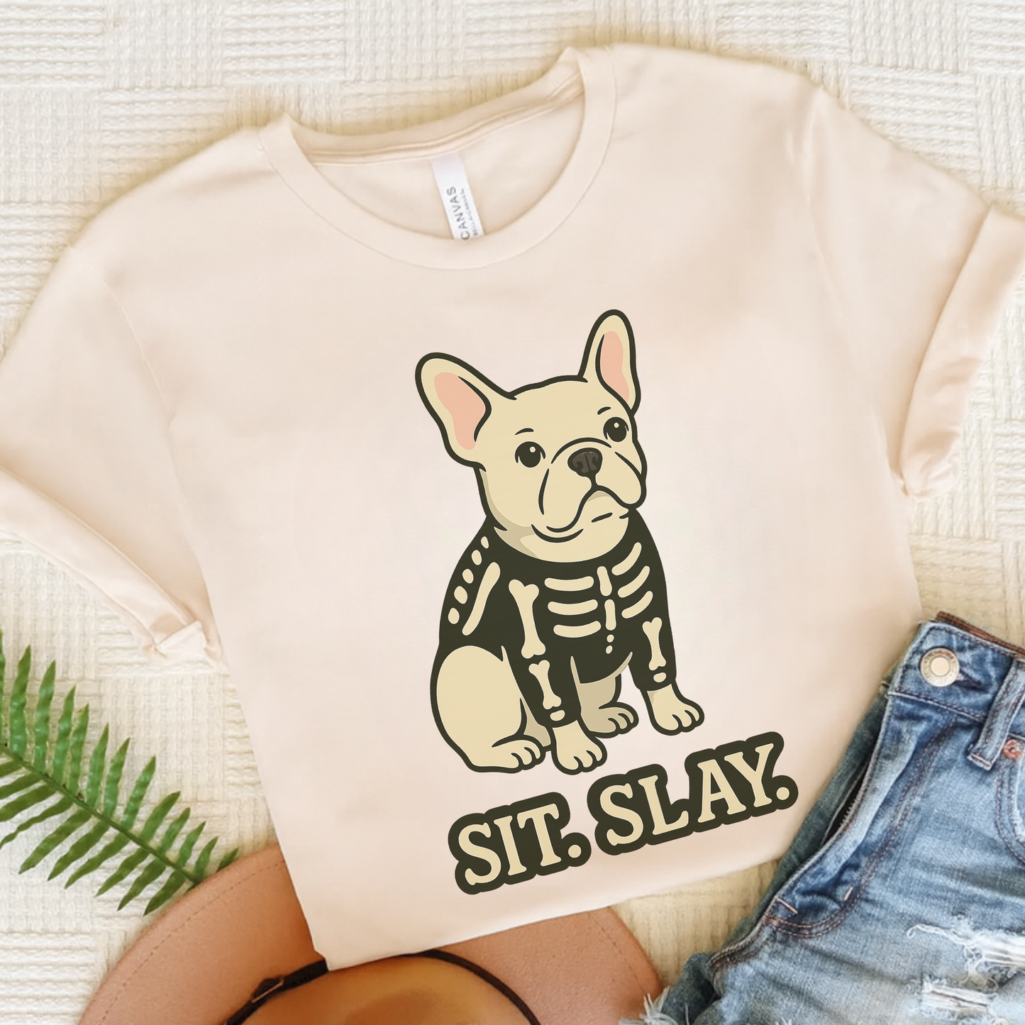 White French Bulldog Stay. Slay. Halloween TShirt