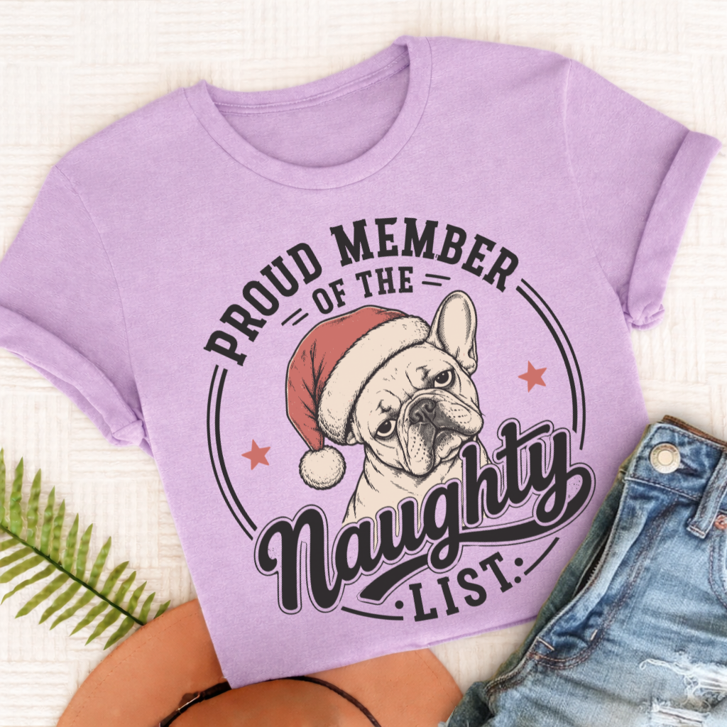 French Bulldog Christmas Naughty List Unisex TShirt Orchid