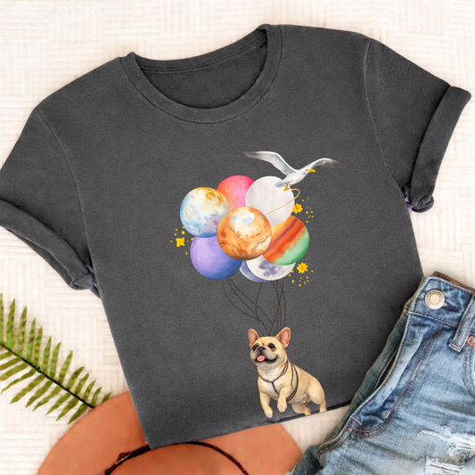 Custom Frenchie Planet Balloons Unisex TShirt Pepper