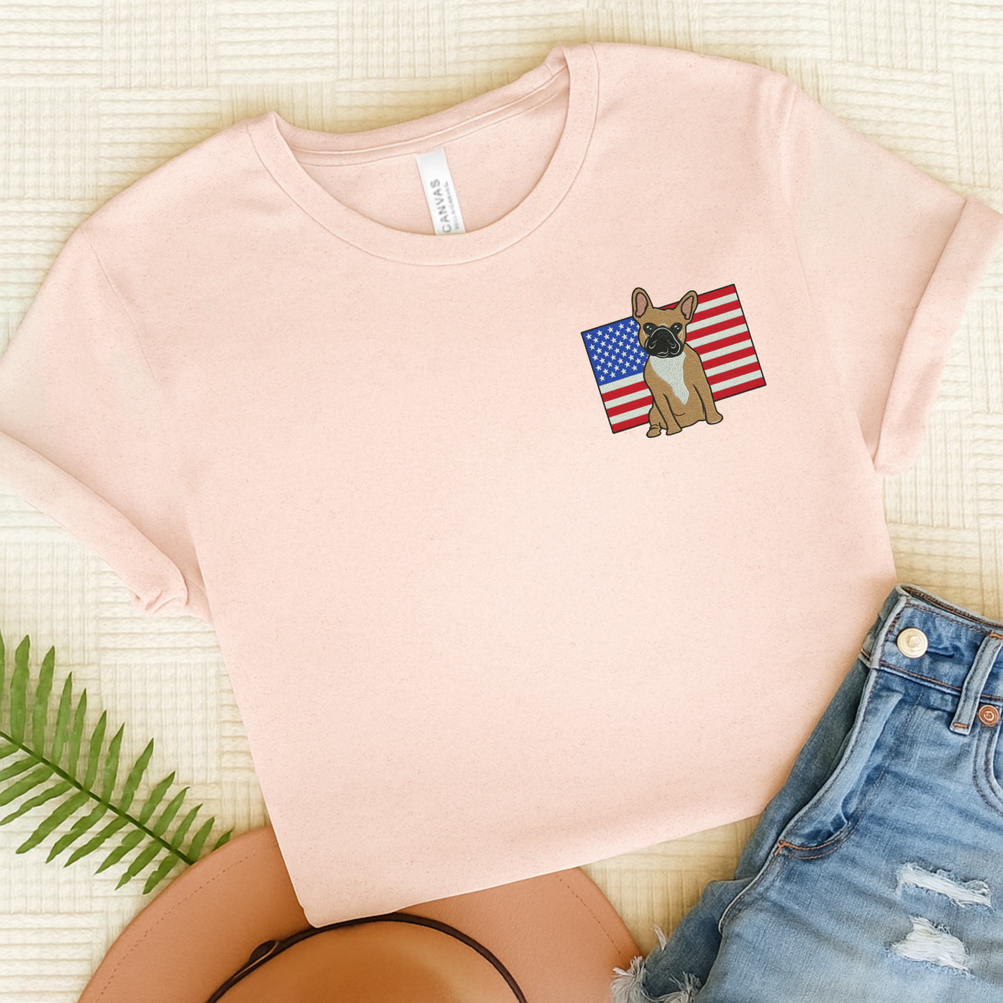 Embroidered Flag Fawn Frenchie TShirt
