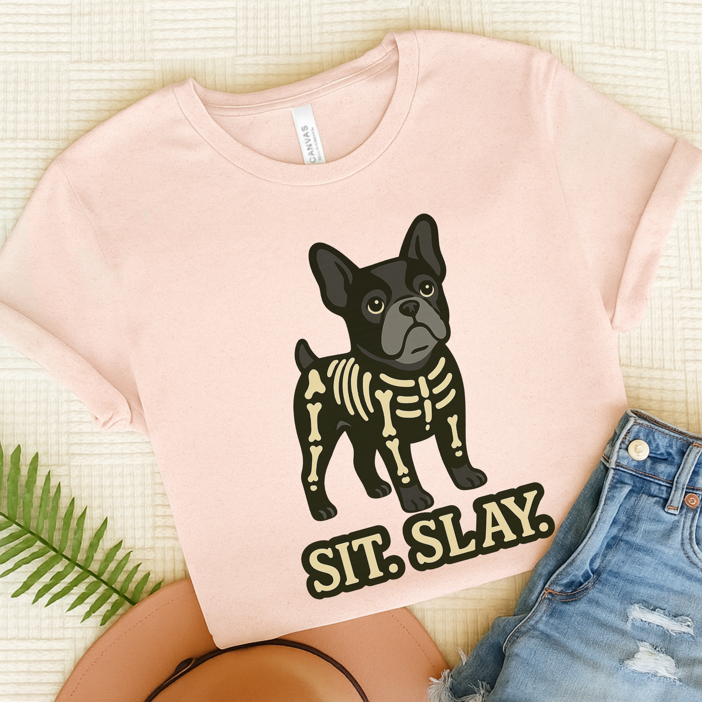 Black French Bulldog Stay. Slay. Halloween TShirt