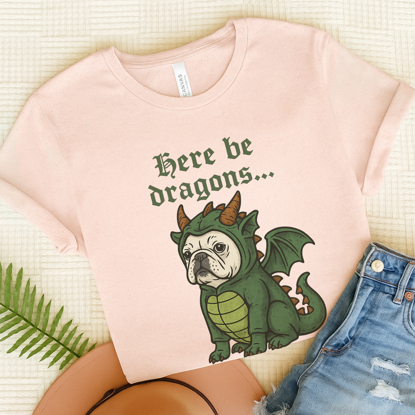 White French Bulldog Here Be Dragons TShirt