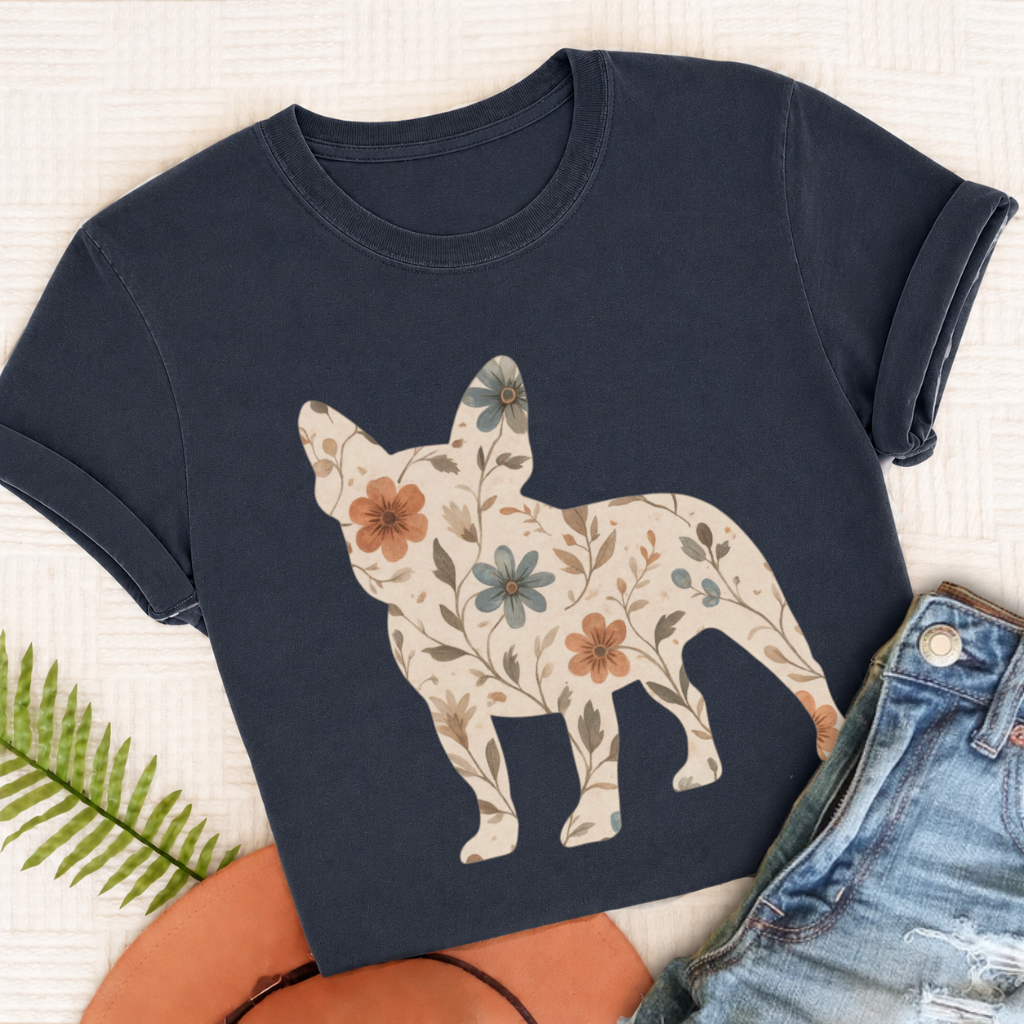 French Bulldog Floral Silhouette Unisex TShirt True Navy