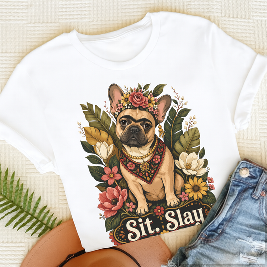 Custom French Bulldog Frida Kahlo Unisex Tshirt White