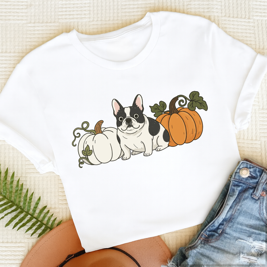 Custom French Bulldog Funny Pumpkin Fall Unisex Tshirt White