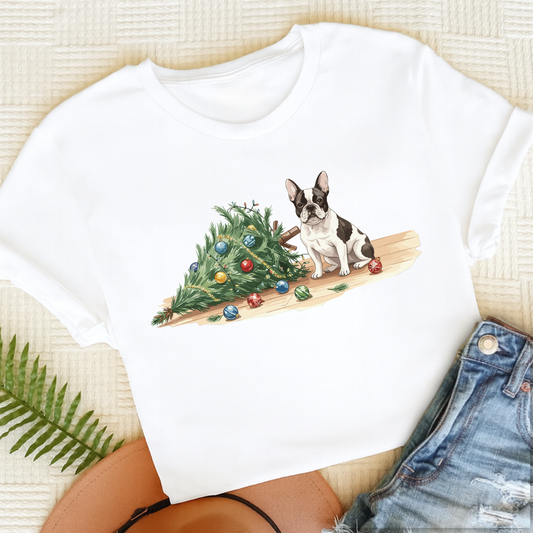 French Bulldog Funny Christmas Tree Unisex Tshirt White