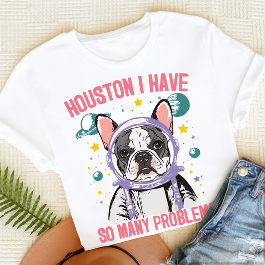 French Bulldog Houston Space Unisex TShirt White