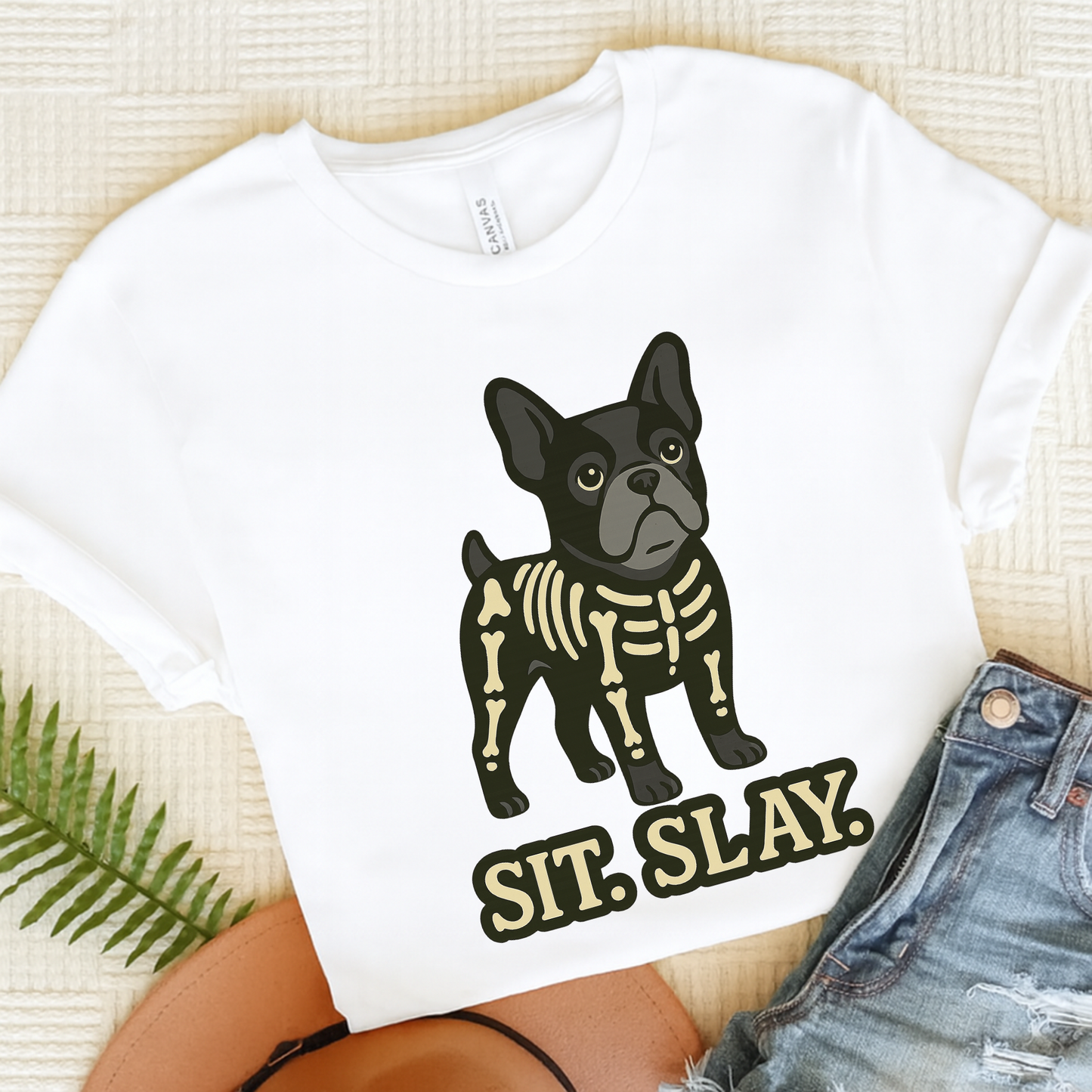 Black French Bulldog Stay. Slay. Halloween TShirt