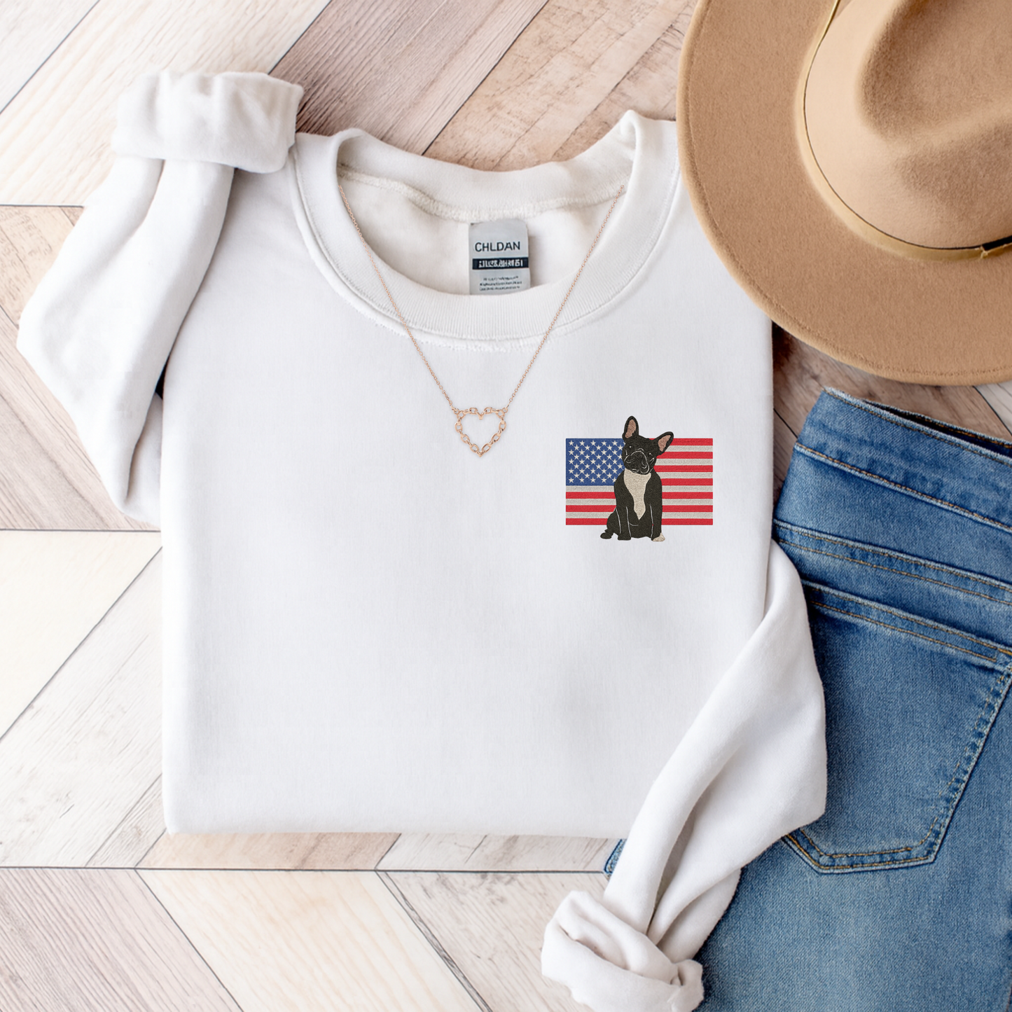 Embroidered Flag Black Frenchie Sweatshirt