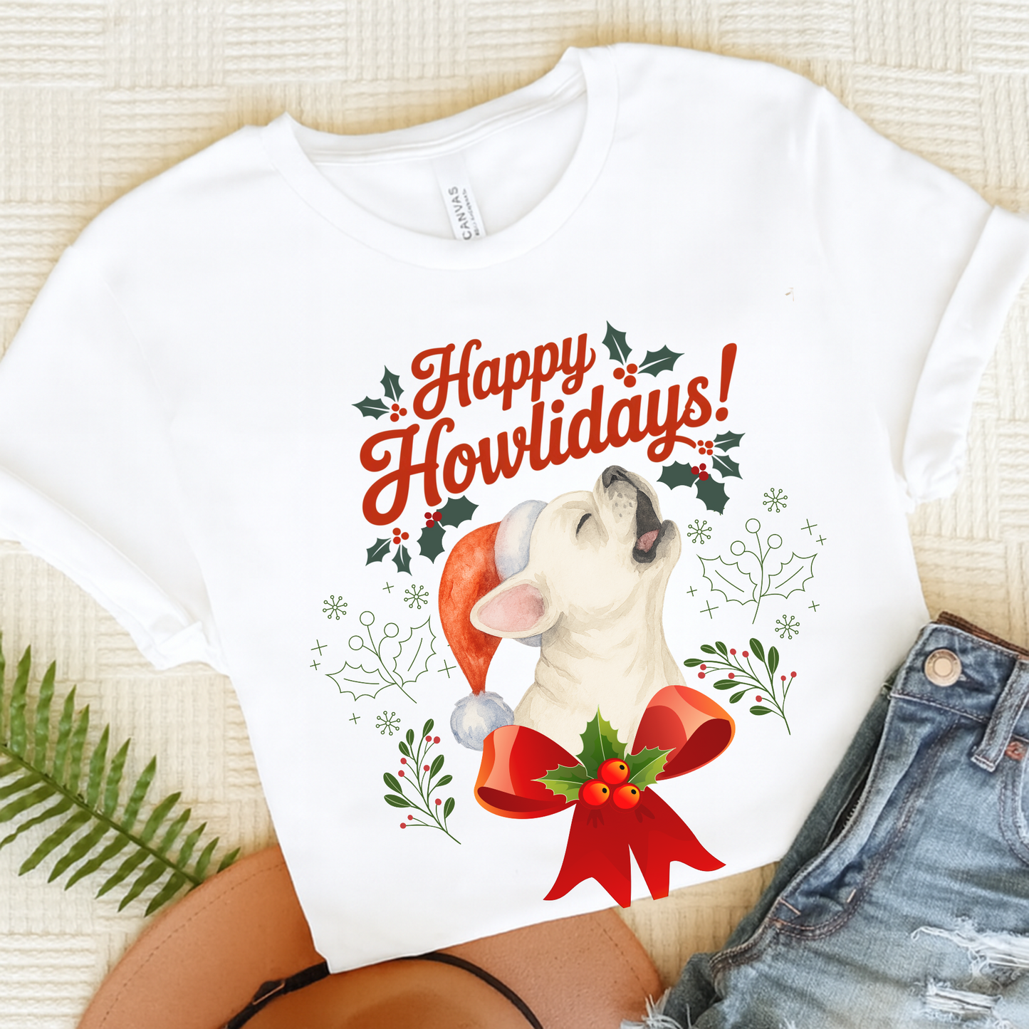White French Bulldog Happy Howlidays TShirt