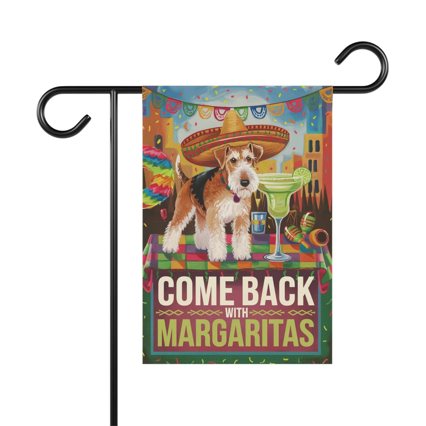 Printify Home Decor 12'' × 18'' Airedale Dog Garden Flag, Cinco de Mayo Celebration Fiesta Margarita Mayhem Front Yard Spring Decor Gardener Gift, Dog Mom Dad, Fiesta Flag