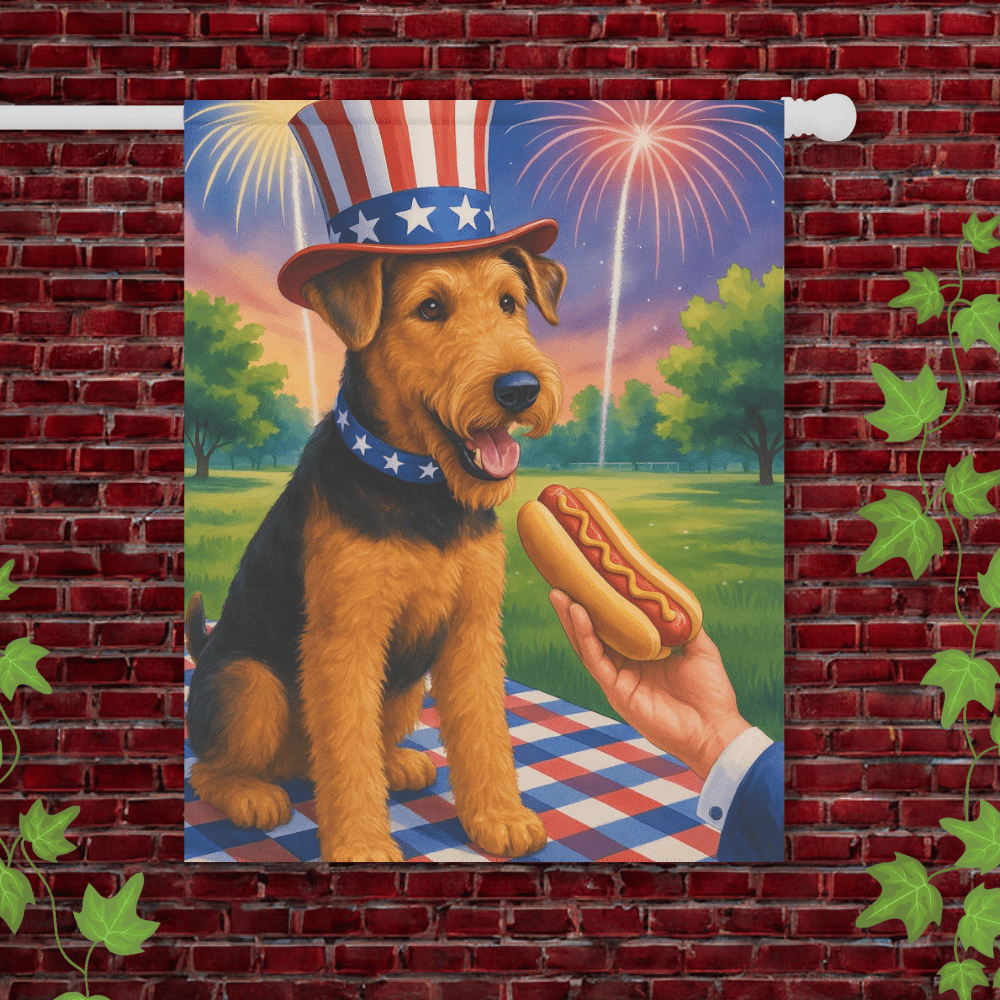 Printify Garden Flag 24.5'' × 32'' Airedale Terrier 4th of July Garden Flag