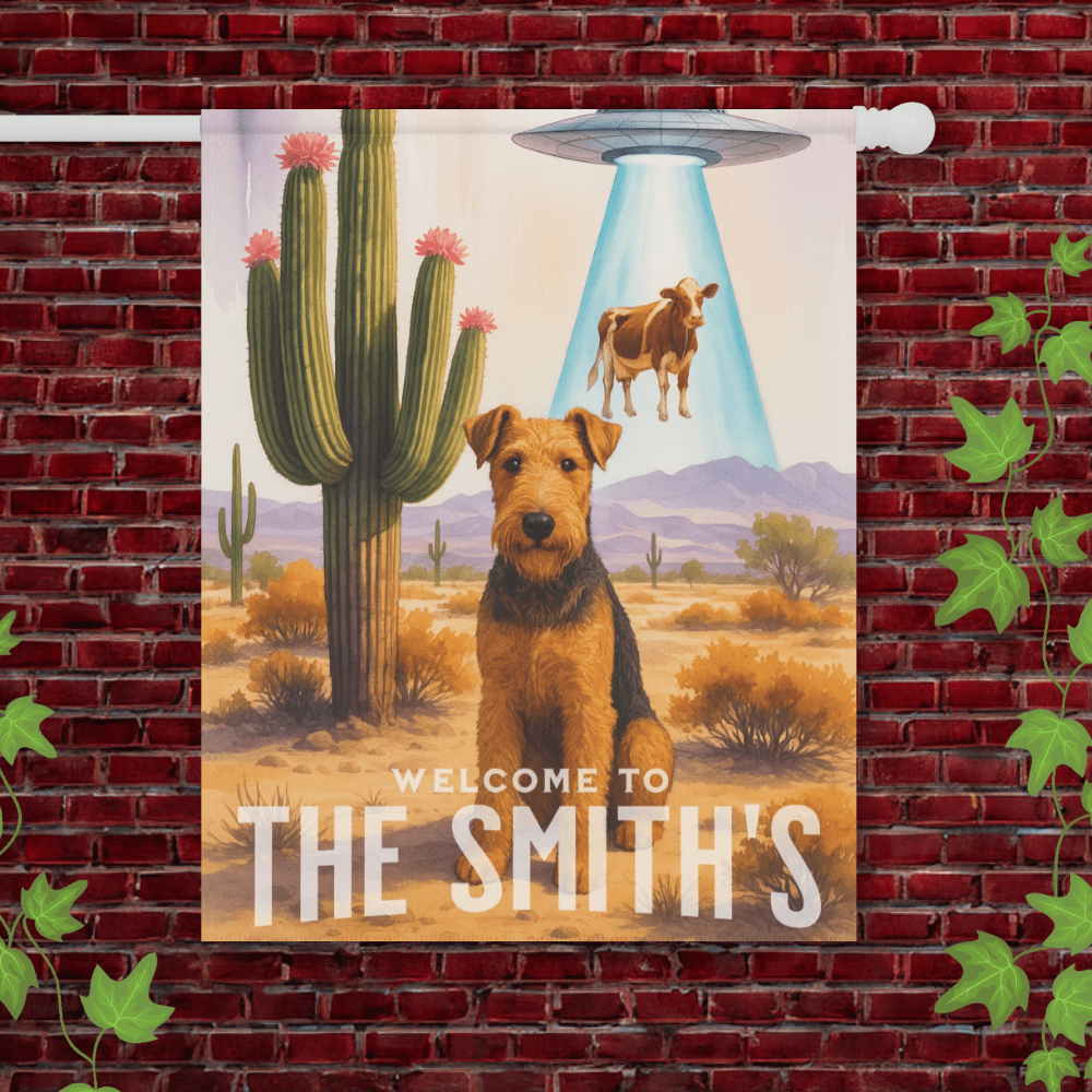 Printify Garden Flag 24.5'' × 32'' Airedale Terrier Aliens Garden Flag