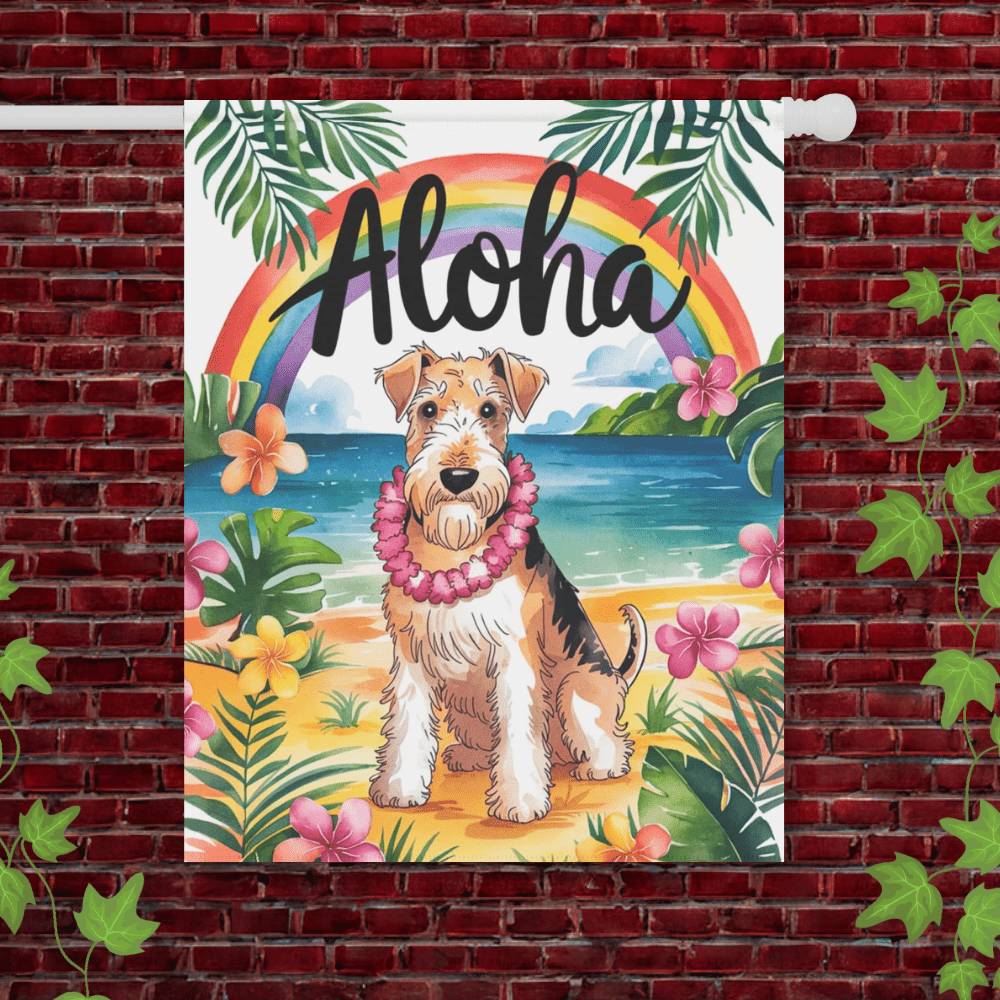 Printify Garden Flag 24.5'' × 32'' / Airedale Terrier Airedale Terrier Aloha Hawaii Garden Flag