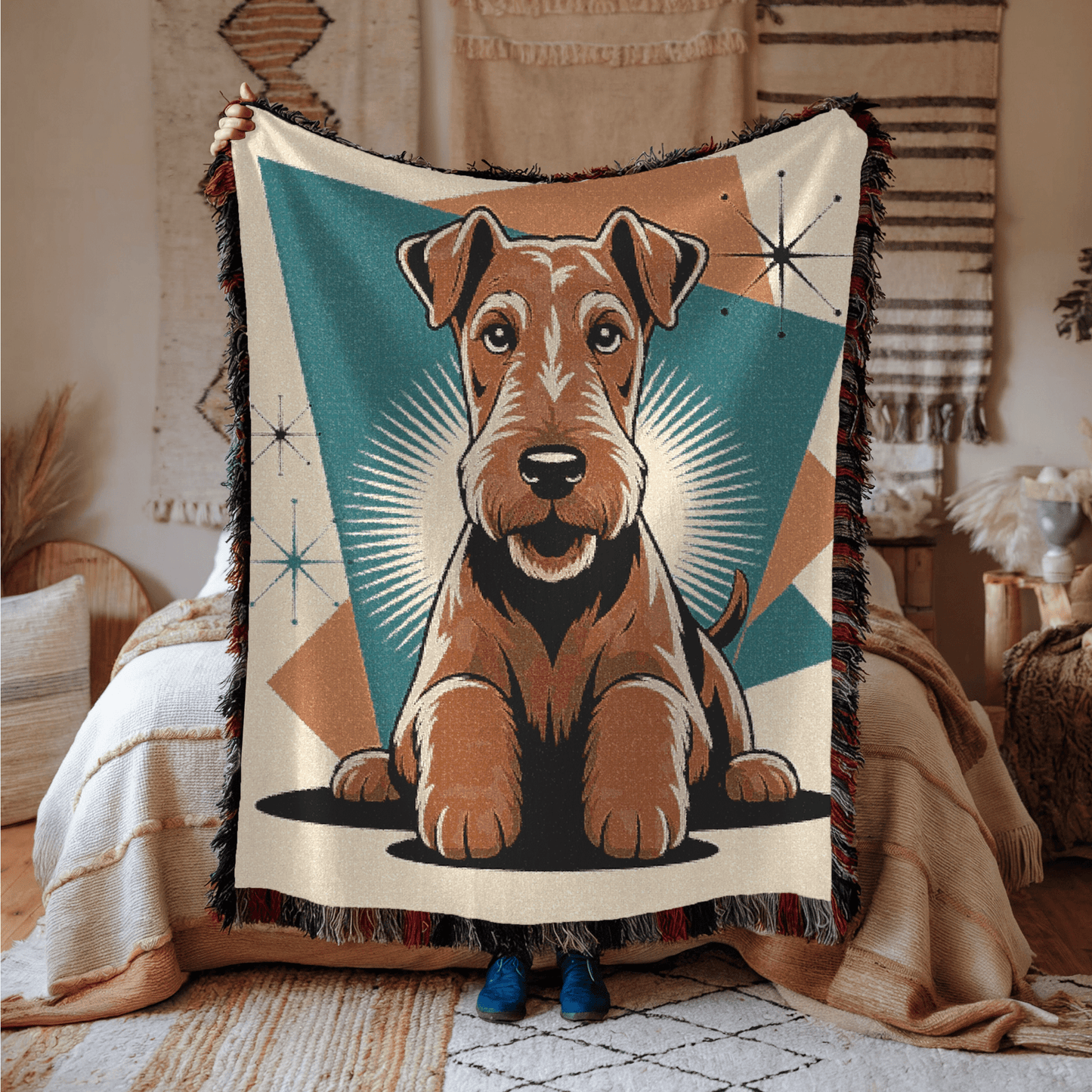Printify Blanket Airedale Terrier Atomic Mid Century Modern Throw Blanket