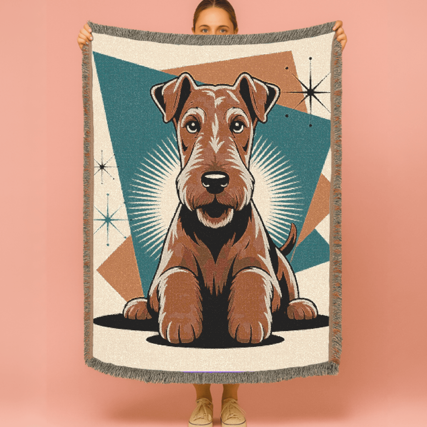 Printify Blanket Airedale Terrier Atomic Mid Century Modern Throw Blanket