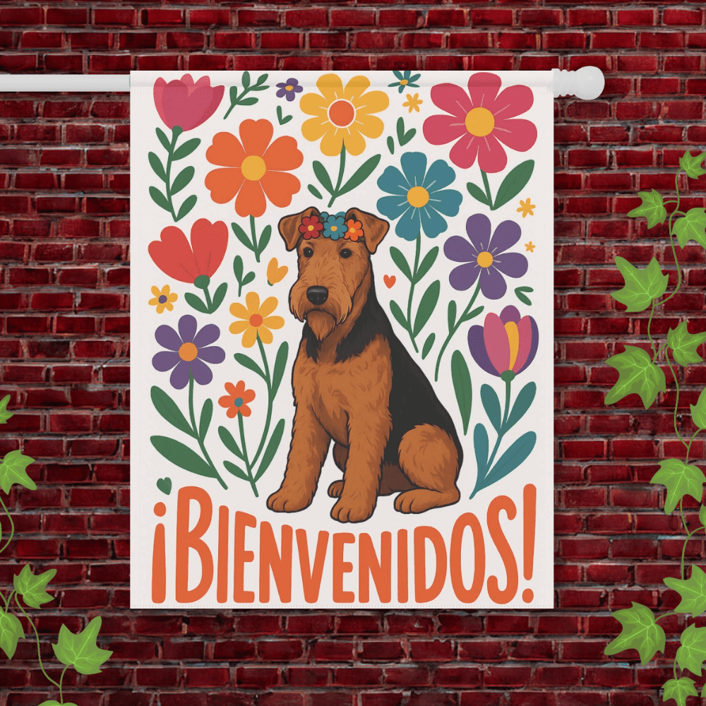 Printify Garden Flag 24.5'' × 32'' Airedale Terrier Bienvenidos Garden Flag