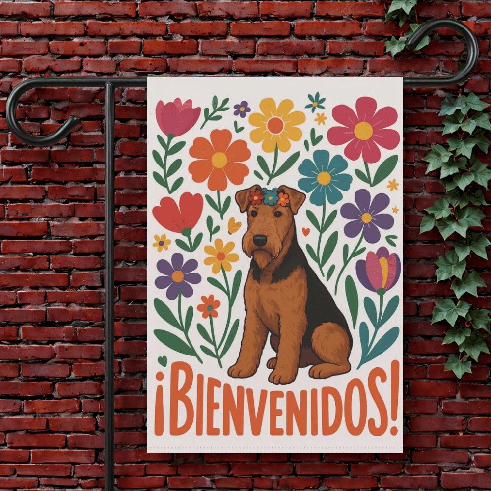 Printify Garden Flag 12'' × 18'' Airedale Terrier Bienvenidos Garden Flag