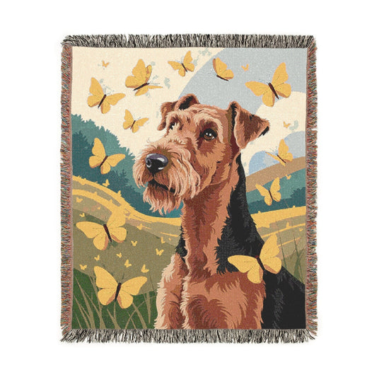 Airedale Terrier Butterflies Spring Throw Blanket