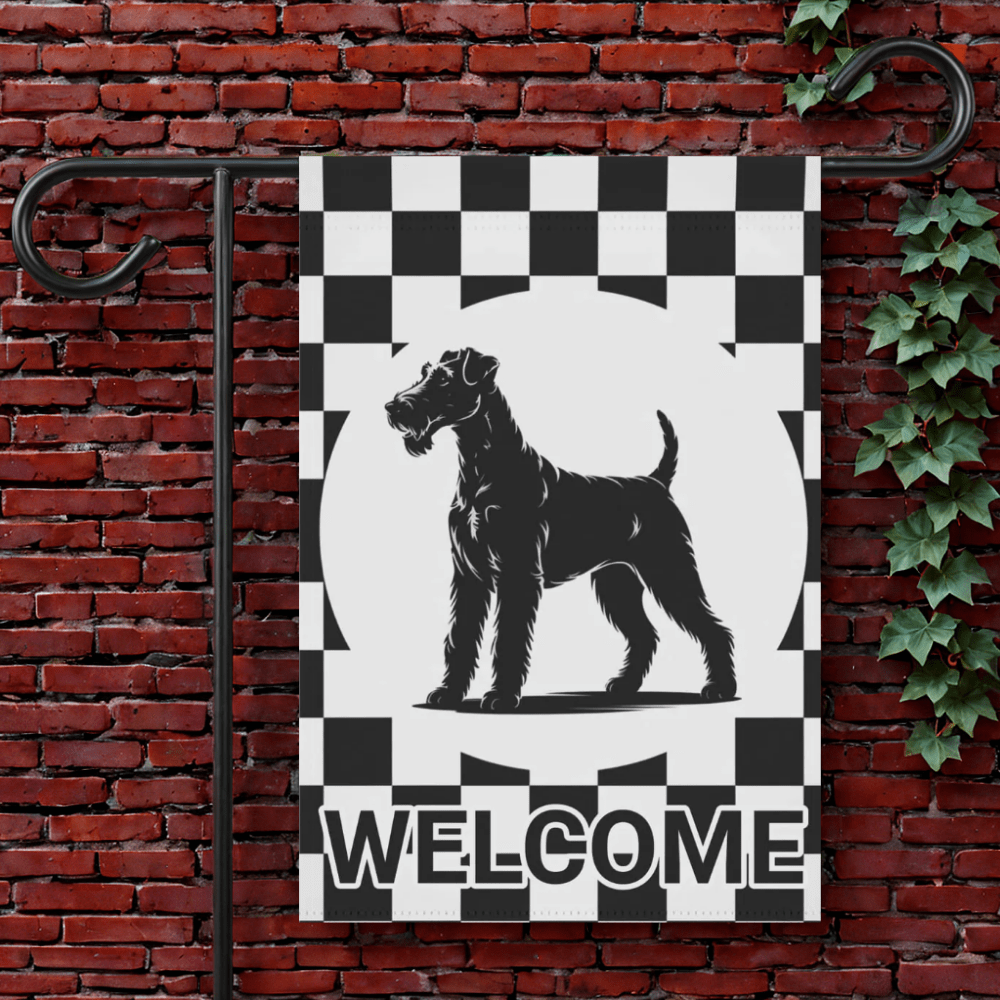Printify Garden Flag 12'' × 18'' Airedale Terrier Checkered Garden Flag