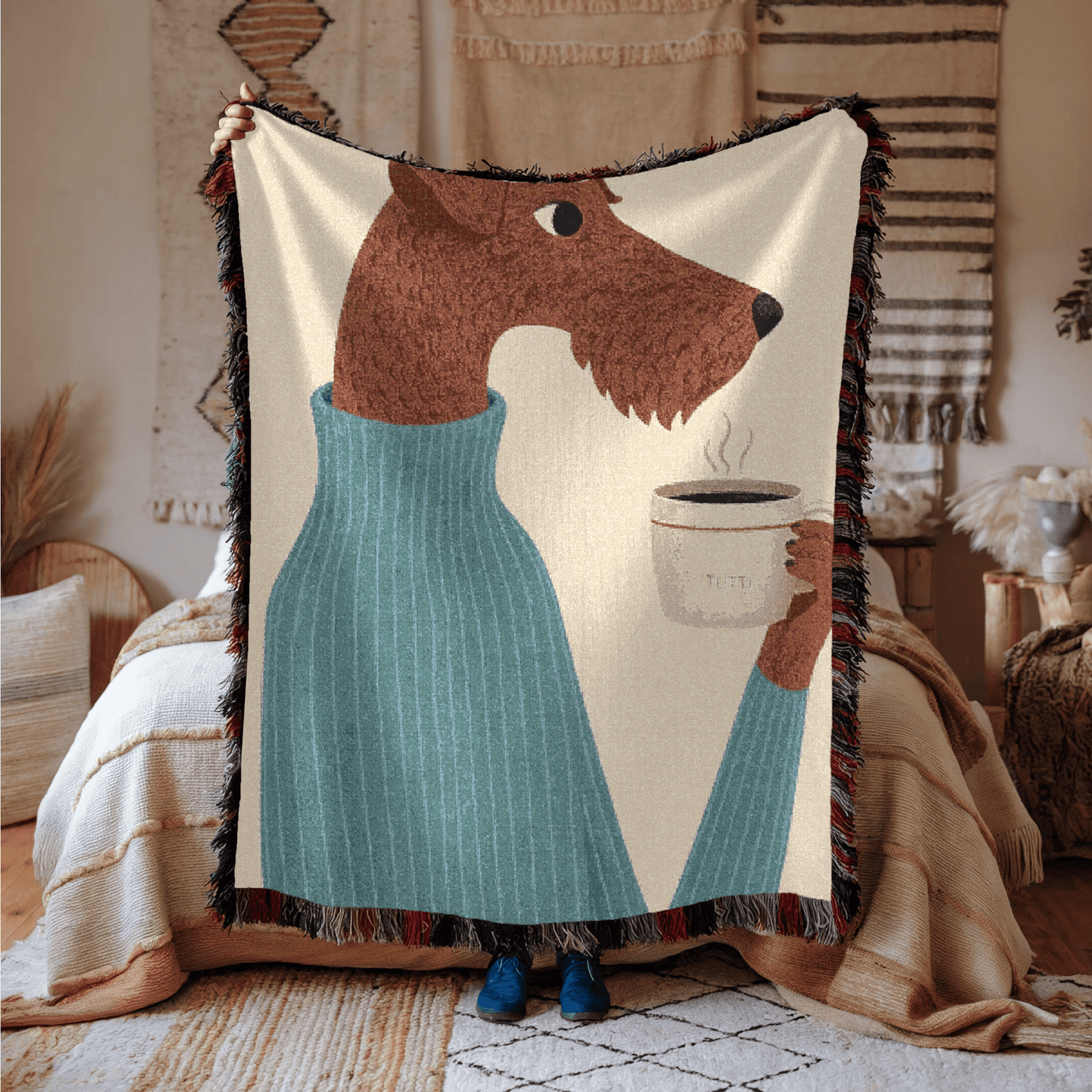 Printify Blanket Airedale Terrier Coffee Lover Throw Blanket
