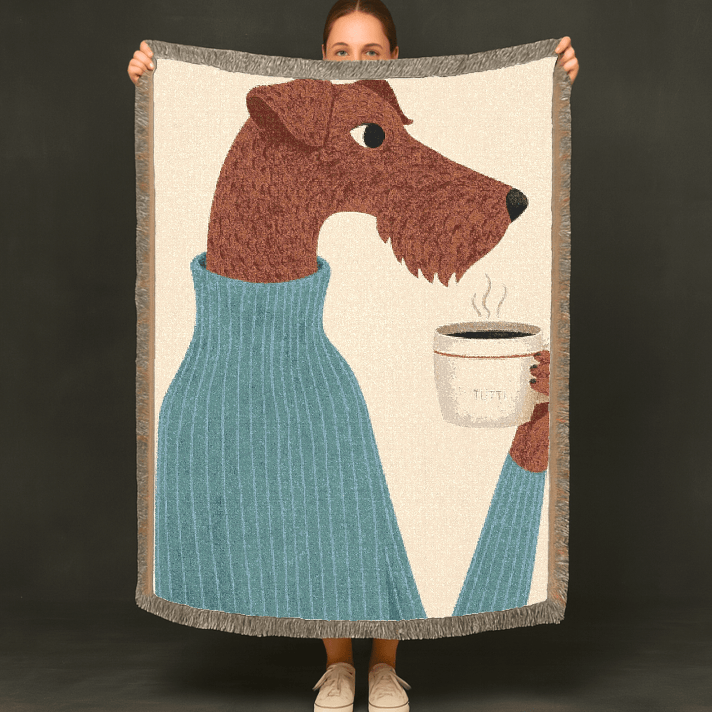 Printify Blanket Airedale Terrier Coffee Lover Throw Blanket