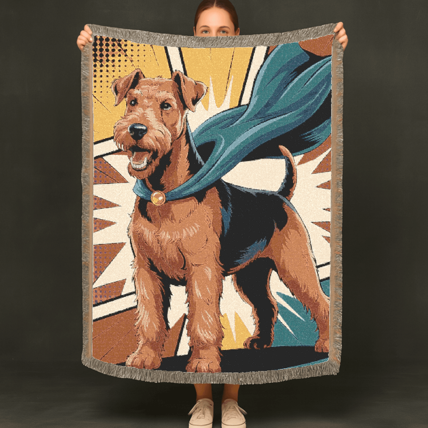 Printify Blanket Airedale Terrier Comic Book Throw Blanket