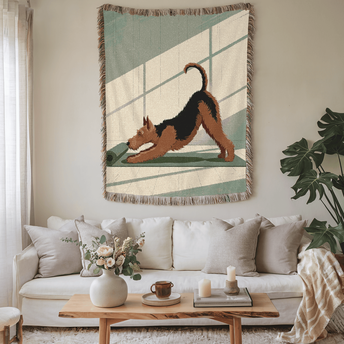 Printify Blanket Airedale Terrier Downward Dog Yoga Throw Blanket