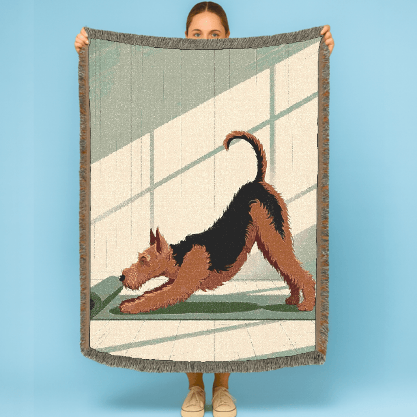 Printify Blanket Airedale Terrier Downward Dog Yoga Throw Blanket