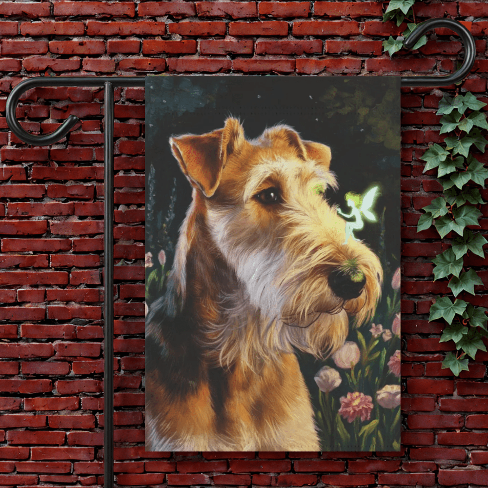 Printify Garden Flag 12'' × 18'' Airedale Terrier Fairy Garden Flag