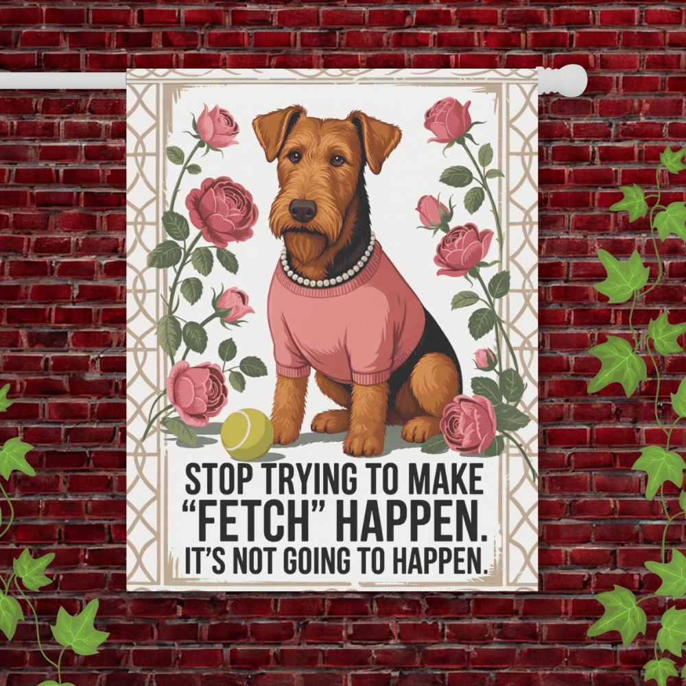 Printify Garden Flag 24.5'' × 32'' Airedale Terrier Fetch Garden Flag