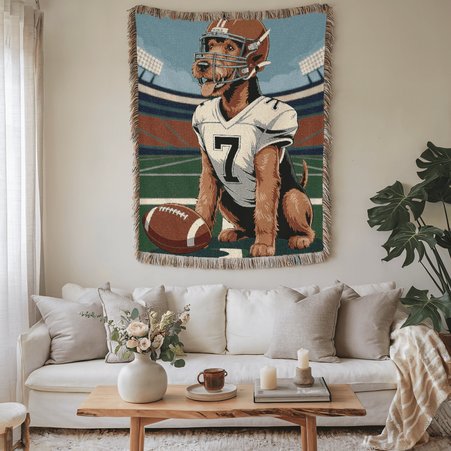 Printify Blanket Airedale Terrier Football Season Throw Blanket