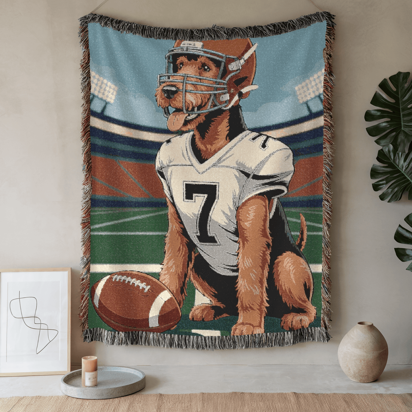 Printify Blanket 52'' × 37'' Airedale Terrier Football Season Throw Blanket