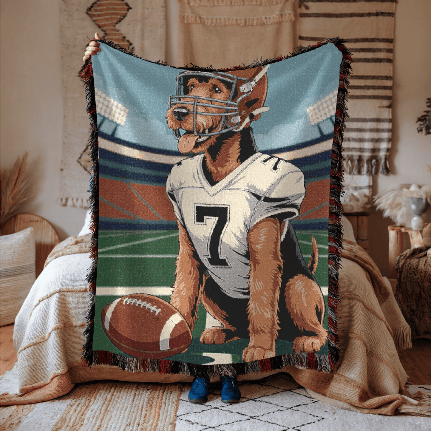 Printify Blanket Airedale Terrier Football Season Throw Blanket