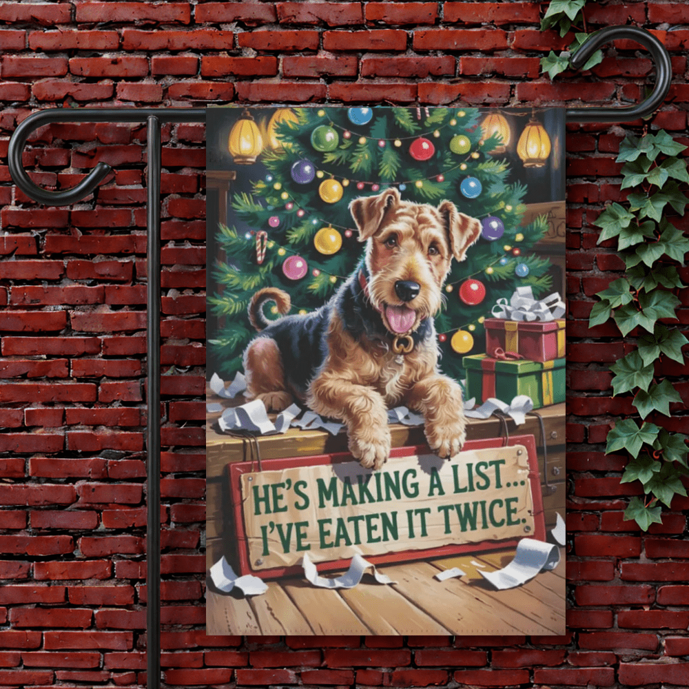 Printify Garden Flag 12'' × 18'' Airedale Terrier Funny Christmas Garden Flag