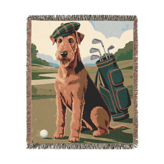Airedale Terrier Golfing Woven Blanket
