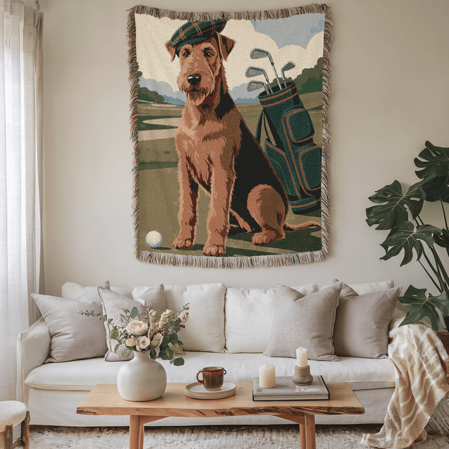 Printify Blanket Airedale Terrier Golfing Woven Blanket