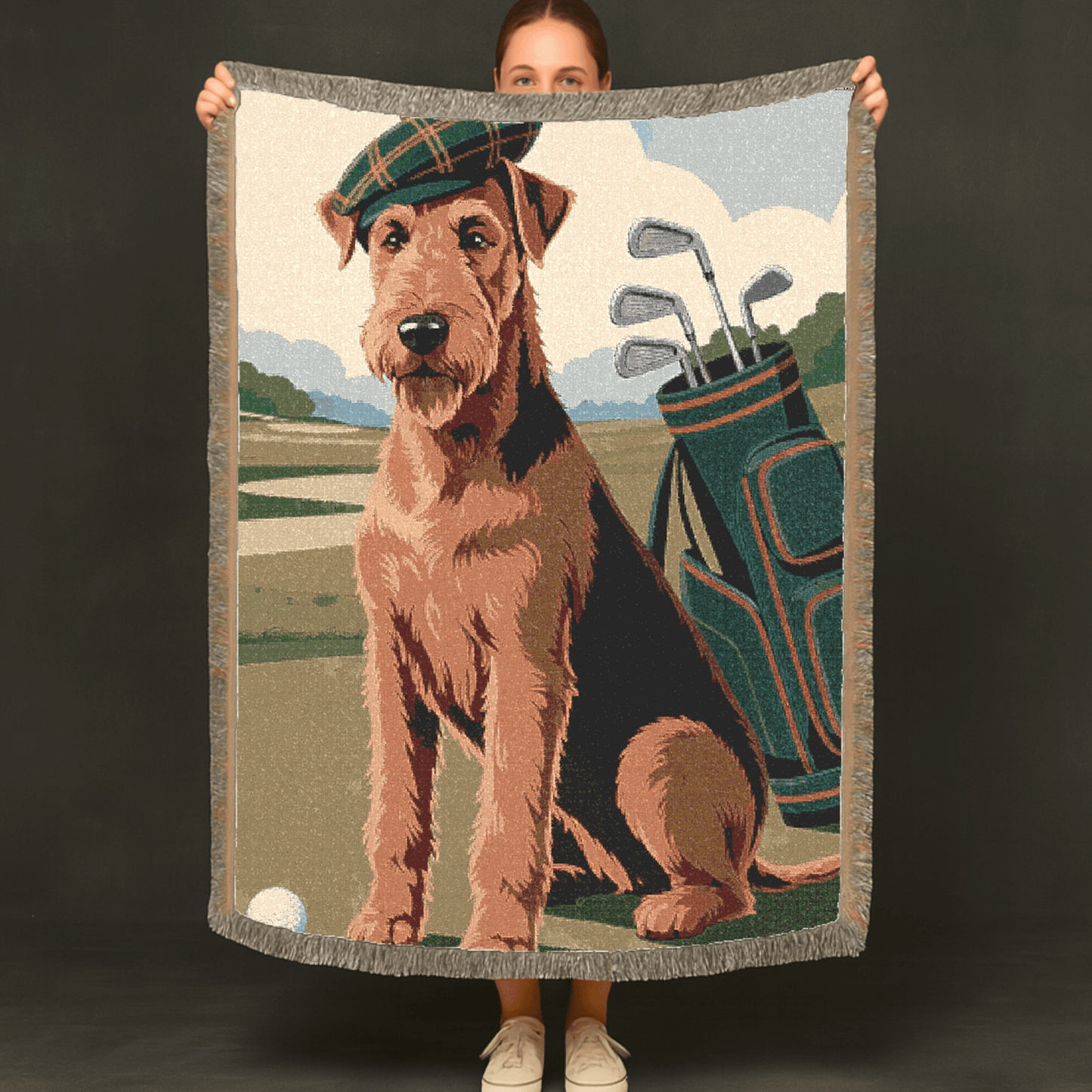 Printify Blanket Airedale Terrier Golfing Woven Blanket