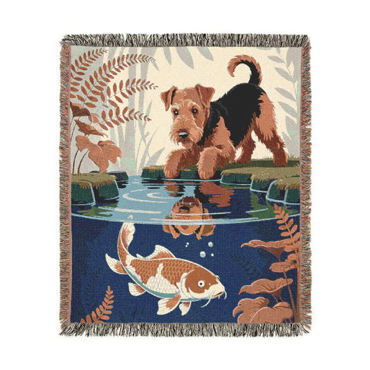 Airedale Terrier Koi Pond Throw Blanket