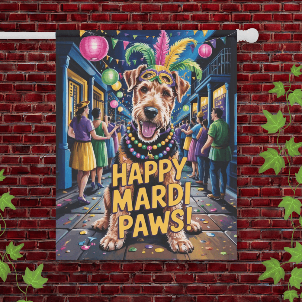 Airedale Terrier Mardi Gras Garden Flag 24.5'' × 32''